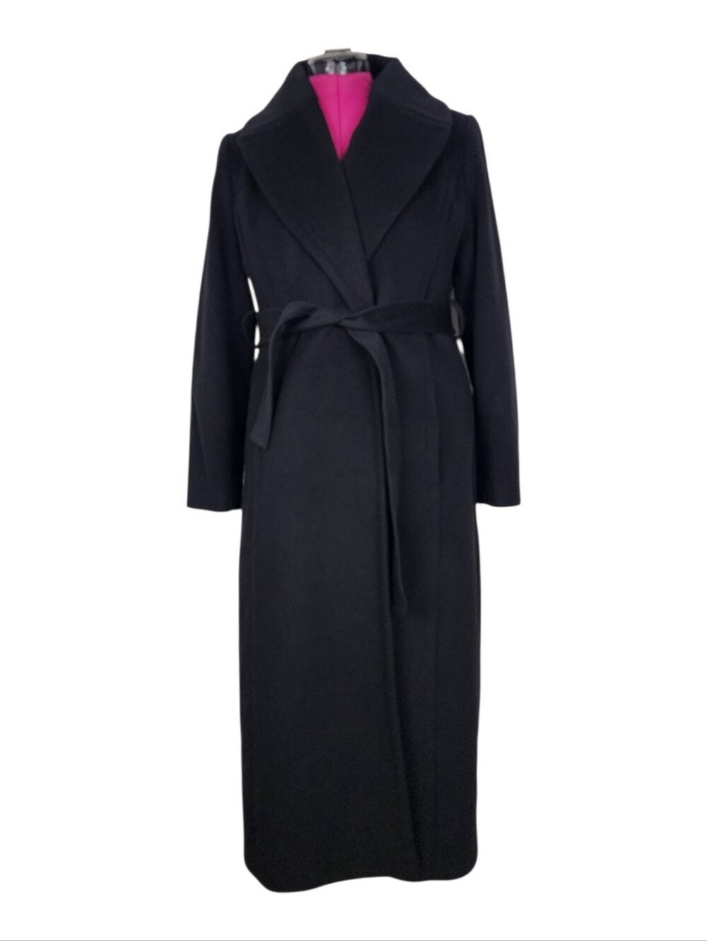 Forecaster Of Boston Long Black Wrap Trench Coat with Self Tie Belt Size 8